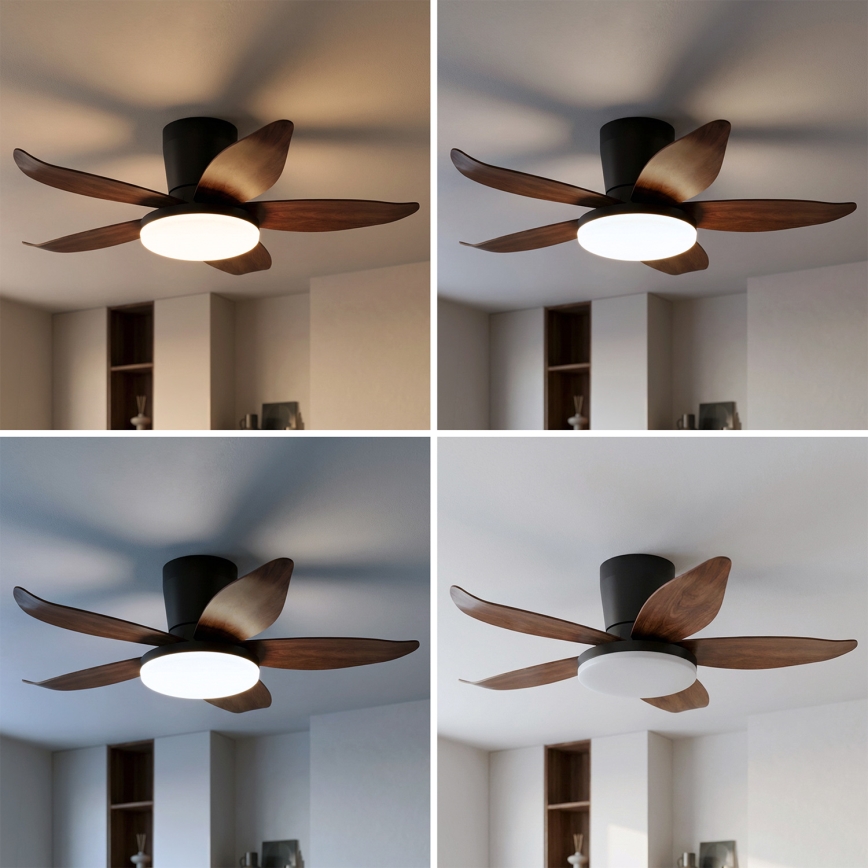 Brilagi - Ventilateur de plafond LED dimmable, 32 W, 230 V, 3000-6500 K, Ø 95 cm, noir/marron + télécommande