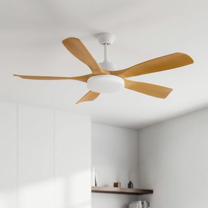Brilagi - Ventilateur de plafond LED dimmable, 34 W, 230 V, 3000–6500 K, Ø 132 cm, blanc/marron + télécommande