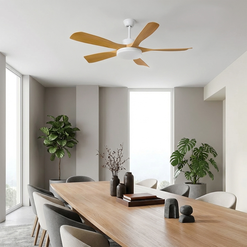 Brilagi - Ventilateur de plafond LED dimmable, 34 W, 230 V, 3000–6500 K, Ø 132 cm, blanc/marron + télécommande