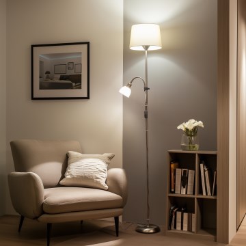 Brilagi - Vloerlamp CERIA 2-in-1 1xE27/100W/230V + 1xE14/25W mat chroom/beige