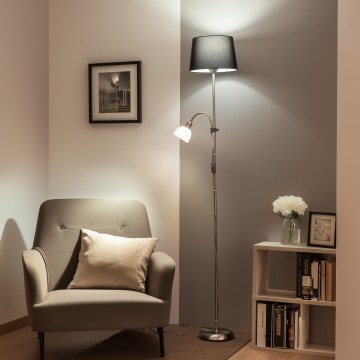Brilagi - Vloerlamp CERIA 2-in-1 1xE27/100W/230V + 1xE14/25W mat chroom/zwart