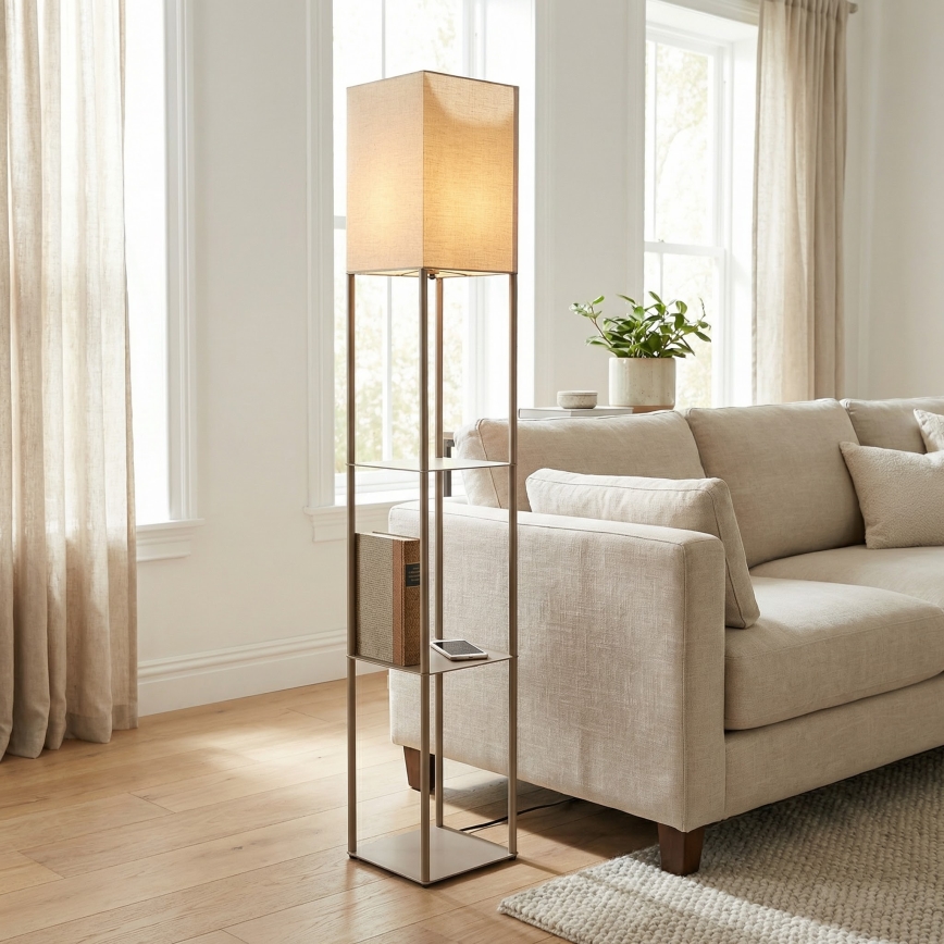 Brilagi - Vloerlamp met planken GRADUS 1xE27/40W/230V 150 cm grijs/beige