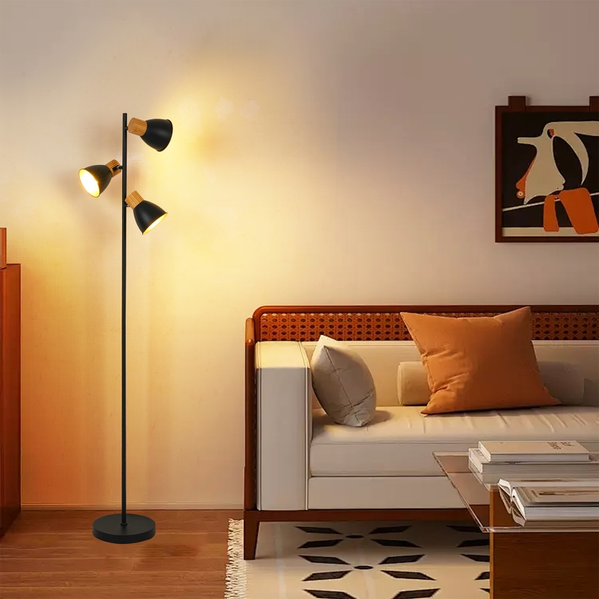 Brilagi - Vloerlamp ODENSE 3xE14/10W/230V rubberhout/zwart