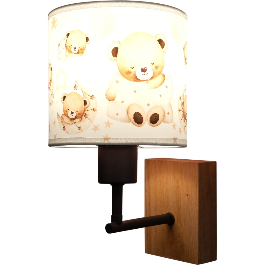 Brilagi - Kinderwandlamp BOBO WOOD 1xE27/25W/230V eik/zwart/wit/beertjes