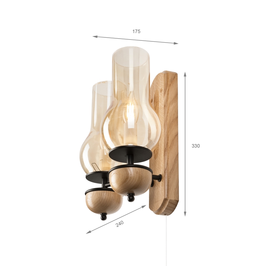 Brilagi - Wandlamp COTTAGE 2xE14/40W/230V eiken/bruin