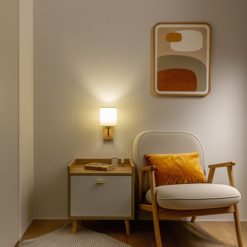 Brilagi - Wandlamp NUBILA WOOD 1xE27/25W/230V eiken/zwart/crème