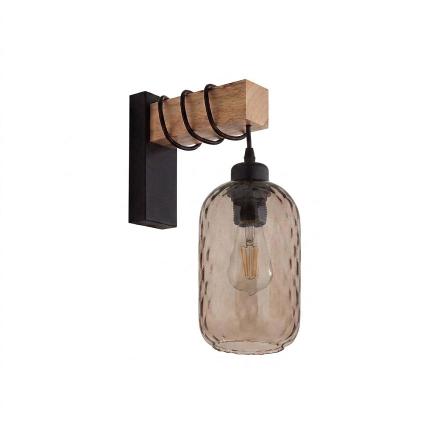 BRILAGI - Wandlamp WOOD GLASS 1xE27/60W/230V grenen/zwart/rookbruin