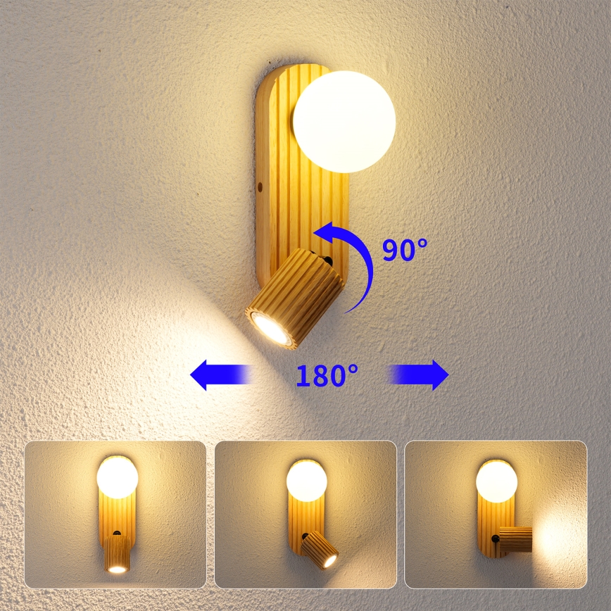 Brilagi - Wandspot MODERN WOOD 1xG9/5W/230V + 1xGU10/8W rubberhout