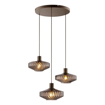 Brilliant - Hanglamp aan kabel LYN, 3x E27/20W/230V, Ø 69 cm, bruin/rookbruin