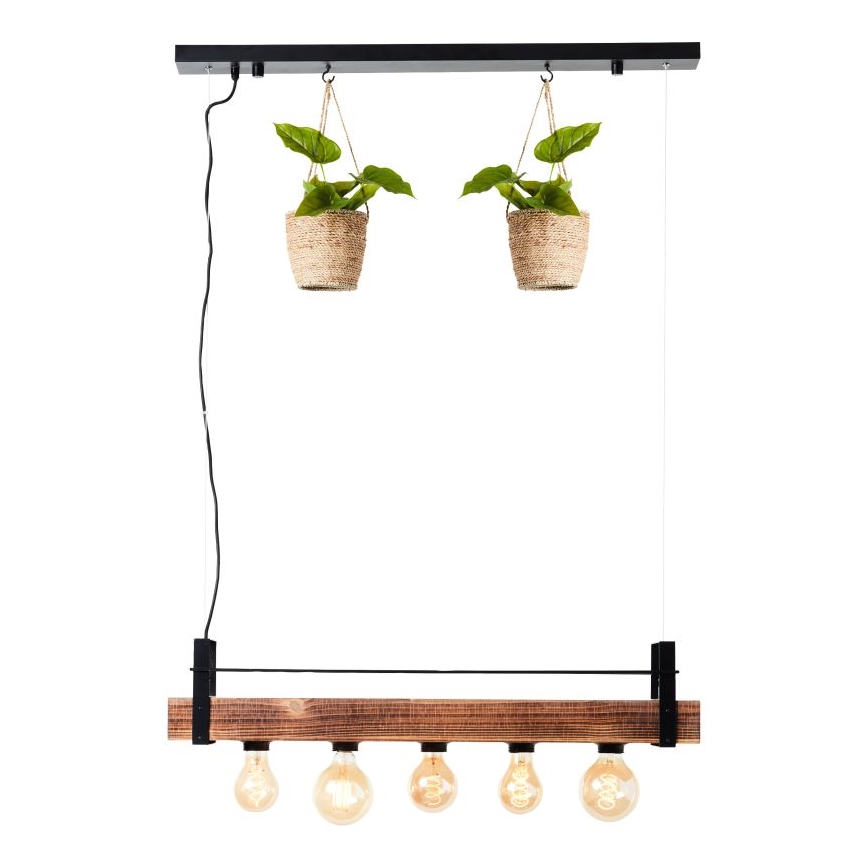 Brilliant - Kroonluchter aan kabel BANKWOOD 5xE27/28W/230V populierenhout