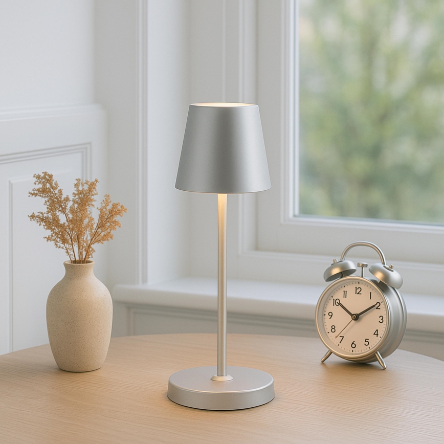 Brilliant - LED dimbare oplaadbare tafellamp voor buiten met aanraakbediening ELORA LED/2,5W/5V 2700K 2600 mAh IP44 zilver