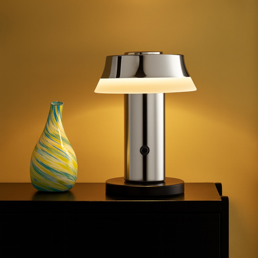 Brilliant - LED-dimbare oplaadbare tafellamp KINICH met aanraakbediening LED/2,5W/5V 2700K 2600 mAh glanzend chroom