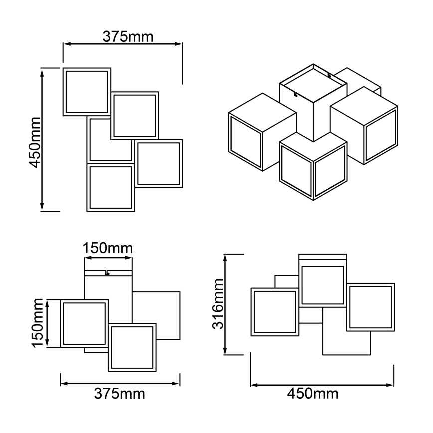 Brilliant - LED Plafondlamp CUBIX 5xLED/7,6W/230V 3000K wit