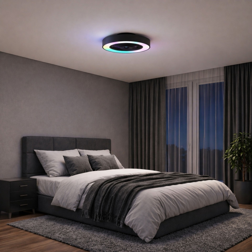 Brilliant - LED RGBW dimbaar plafondlamp met ventilator CATANIA LED/37W/230V 2700-6500K Ø 48,6 cm zwart + afstandsbediening