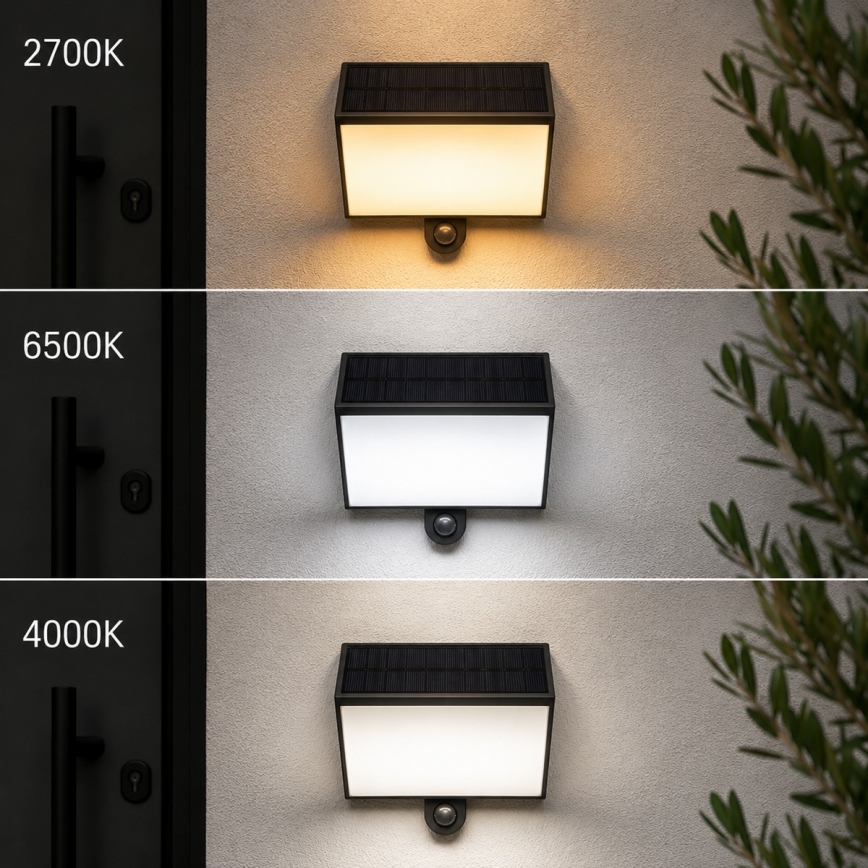 Brilliant - LED-zonne-wandlamp met sensor SIERRA LED/6W/3,7V 2700/4000/6500K 2000 mAh IP54 zwart