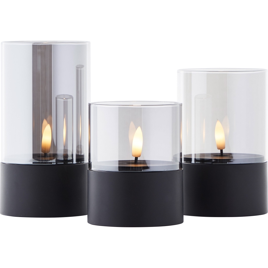 Brilliant - Lot de 3 bougies LED BOUGIE LED/2xAA IP44 noir/fumé