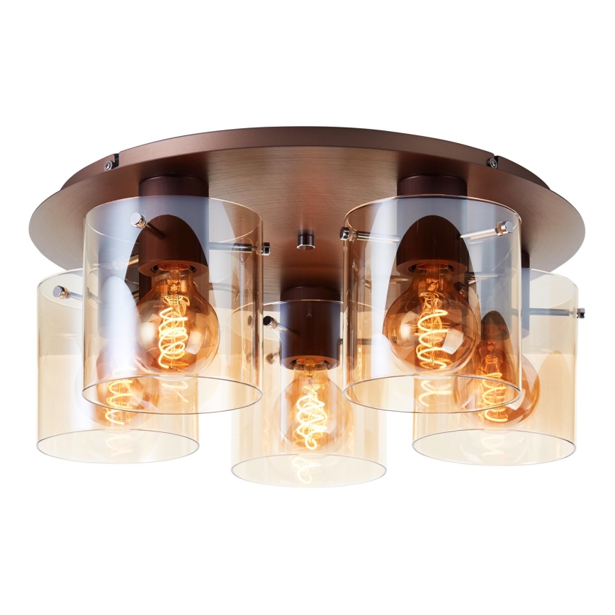 Brilliant - Plafondlamp PETJE 5xE27/40W/230V Ø 52 cm bruin/rookglas