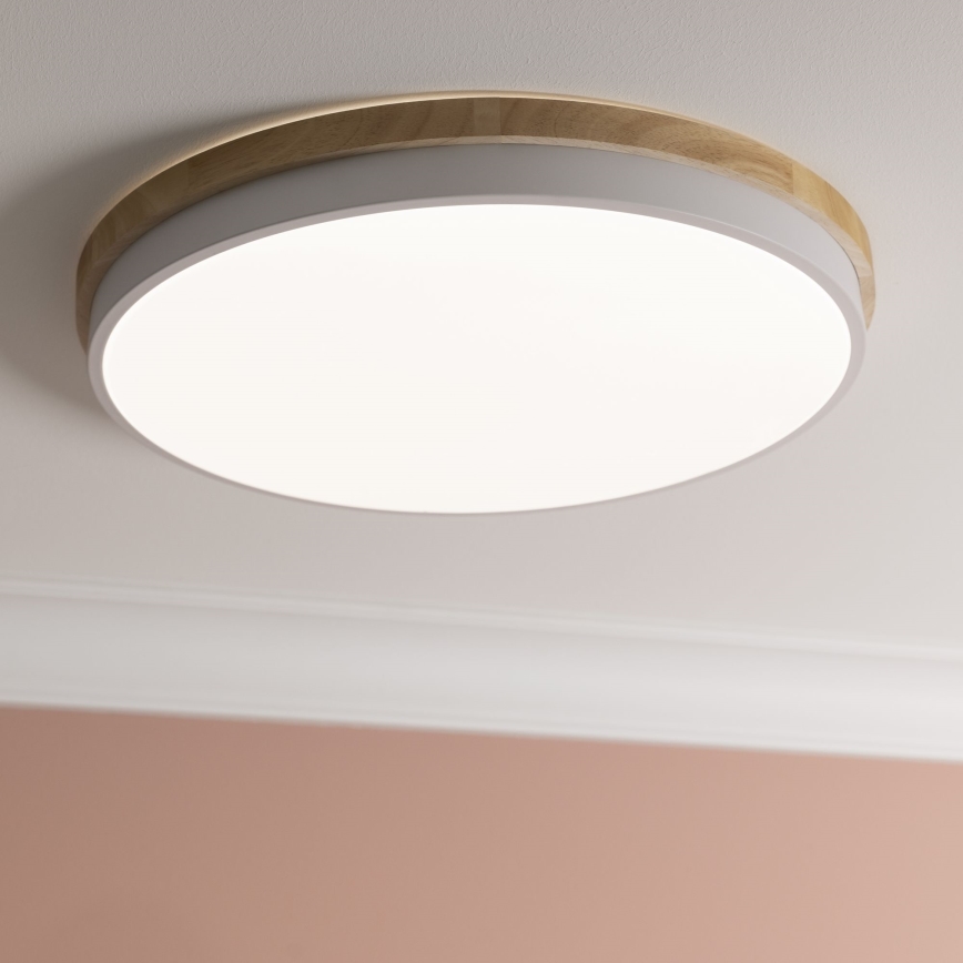 Brilliant - Plafonnier à intensité variable BAARLO LED/36W/230V 3000-6500K d. 50 cm blanc/figuier caoutchouc + Télécommande