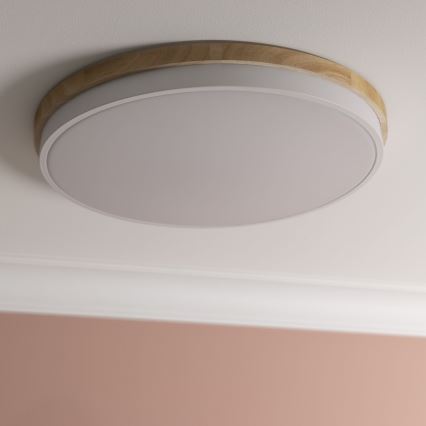 Brilliant - Plafonnier à intensité variable BAARLO LED/36W/230V 3000-6500K d. 50 cm blanc/figuier caoutchouc + Télécommande