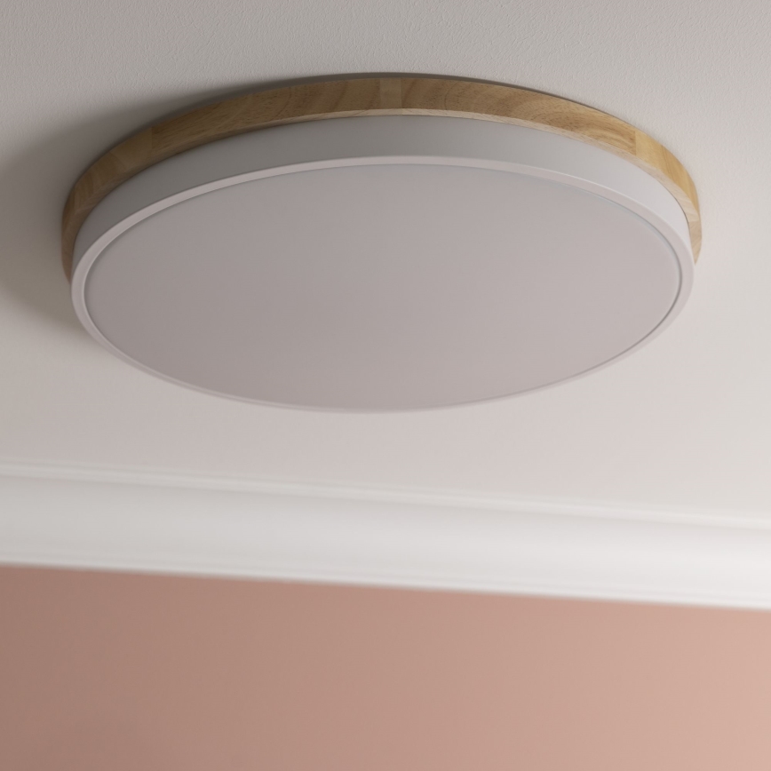 Brilliant - Plafonnier à intensité variable BAARLO LED/36W/230V 3000-6500K d. 50 cm blanc/figuier caoutchouc + Télécommande