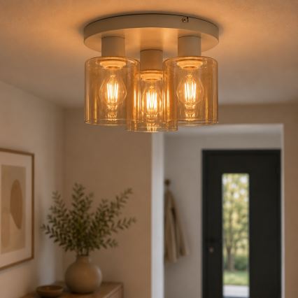 Brilliant - Plafonnier affleurant LYSKA 3xE27/20W/230V Ø 31 cm crème / beige fumé
