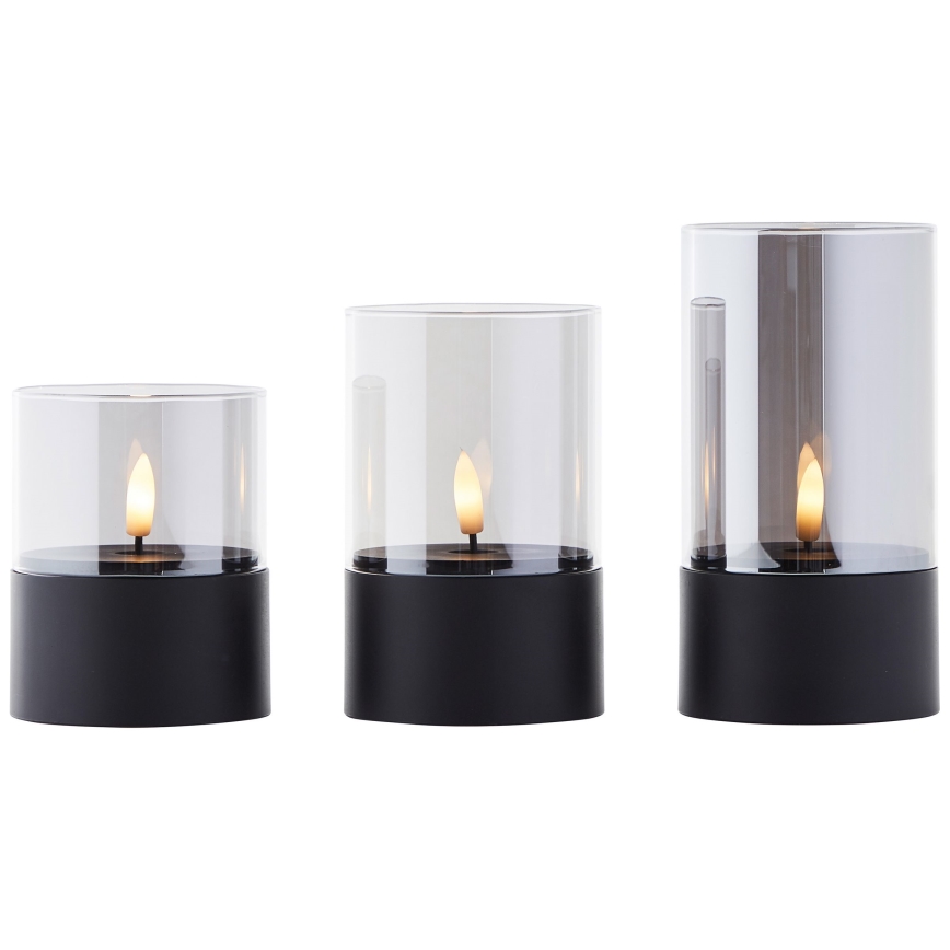 Brilliant - Set van 3 LED-kaarsen BOUGIE LED/2xAA IP44 zwart/rookkleurig