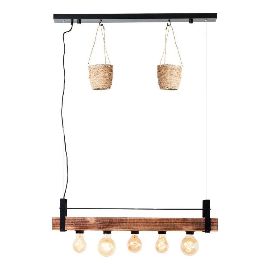 Brilliant - Suspension sur câble BANKWOOD 5xE27/28W/230V peuplier