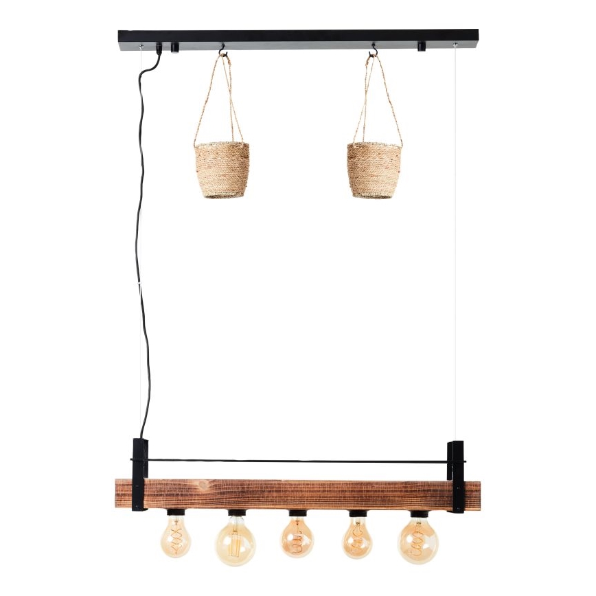 Brilliant - Suspension sur câble BANKWOOD 5xE27/28W/230V peuplier