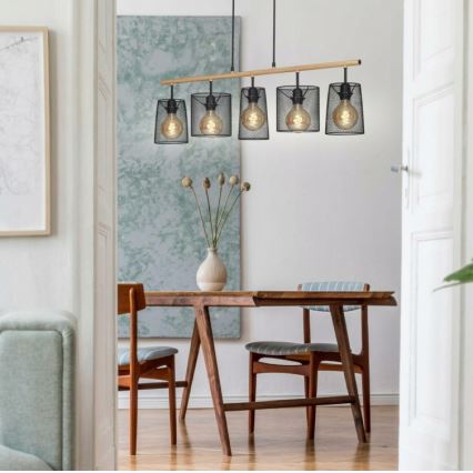 Brilo 4078-054 - Hanglamp aan kabel WOOD & STYLE 5xE27/60W/230V