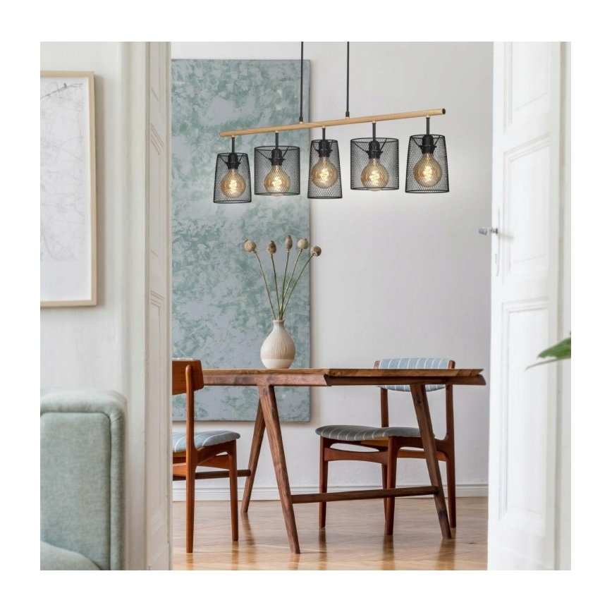 Brilo 4078-054 - Suspension sur câble WOOD & STYLE 5xE27/60W/230V
