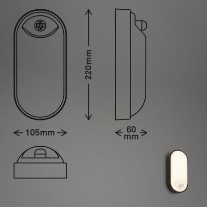 Brilo - Applique murale d'extérieur LED avec capteur de mouvement et de crépuscule RUCH LED/12W/230V IP65 noire