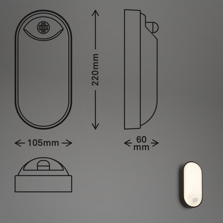 Brilo - Applique murale d'extérieur LED avec capteur de mouvement et de crépuscule RUCH LED/12W/230V IP65 noire