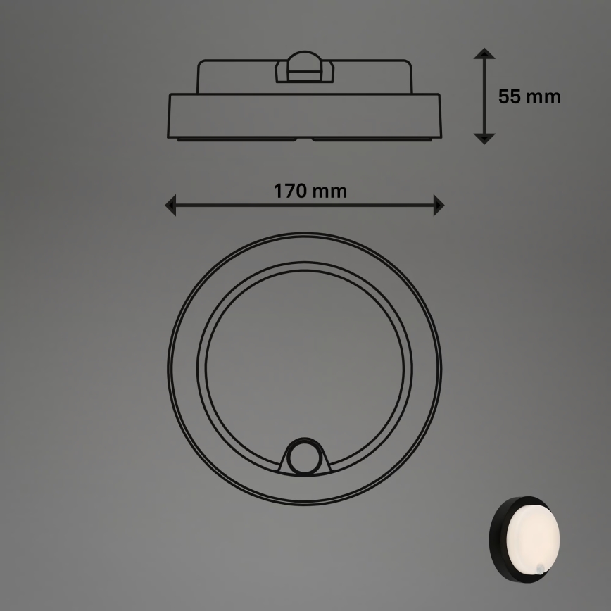 Brilo - Applique murale extérieure LED rechargeable avec détecteur, 4W/5V, 4400 mAh, IP44, noire