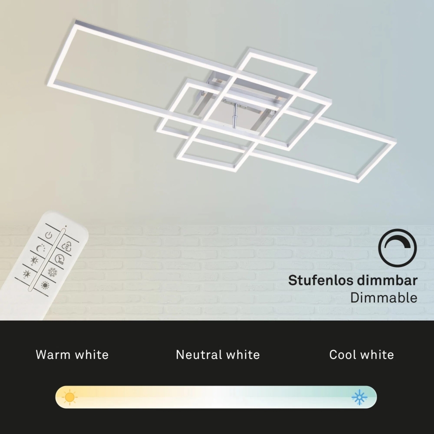 Brilo - Dimbare LED bevestigde hanglamp FRAME LED/51W/230V 2700-5000K mat chroom + afstandsbediening
