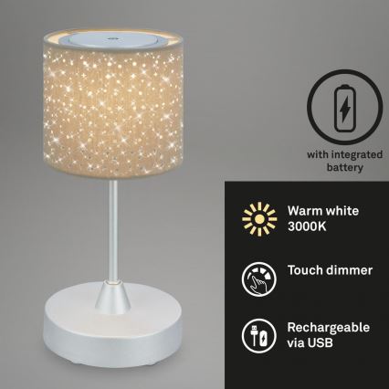 Brilo - Dimbare oplaadbare LED buiten tafellamp LOLE LED/3W/5V 2000mAh IP44 zilver/beige