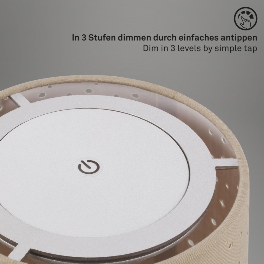 Brilo - Dimbare oplaadbare LED buiten tafellamp LOLE LED/3W/5V 2000mAh IP44 zilver/beige