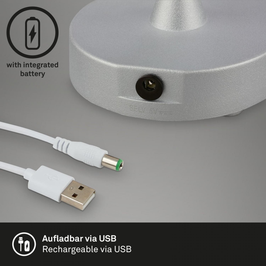Brilo - Dimbare oplaadbare LED buiten tafellamp LOLE LED/3W/5V 2000mAh IP44 zilver/beige