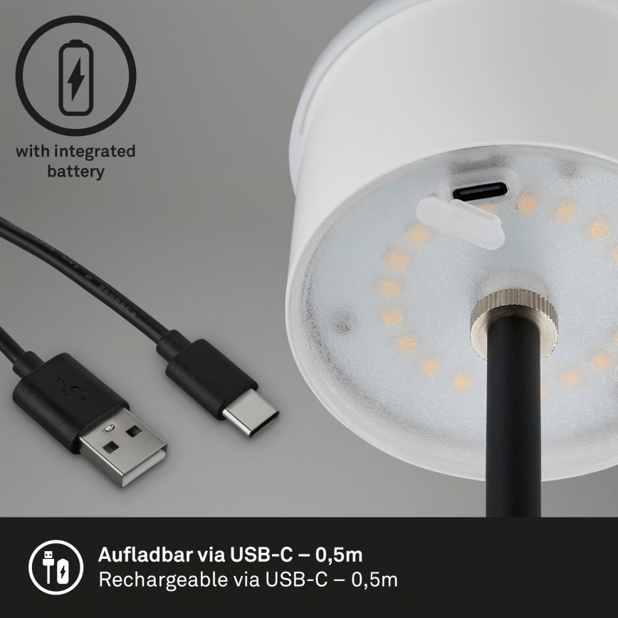 Brilo - Dimbare oplaadbare buitentafellamp met aanraakbediening KIKI LED/2,6W/5V IP44 2600 mAh zilver