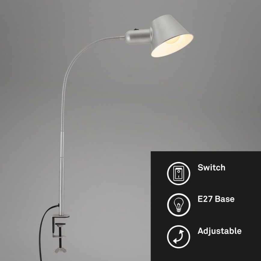 Brilo - Lampe de bureau flexible à pince 1xE27/10W/230V argentée