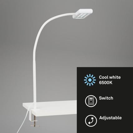 Brilo - Lampe de table flexible avec pince TRASNA LED/7,5W/230V blanc