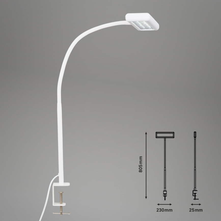Brilo - Lampe de table flexible avec pince TRASNA LED/7,5W/230V blanc