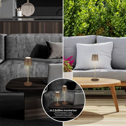 Brilo - Lampe de table d'extérieur tactile, rechargeable et dimmable LED KIKI LED/2,6W/5V IP44 2600 mAh marron