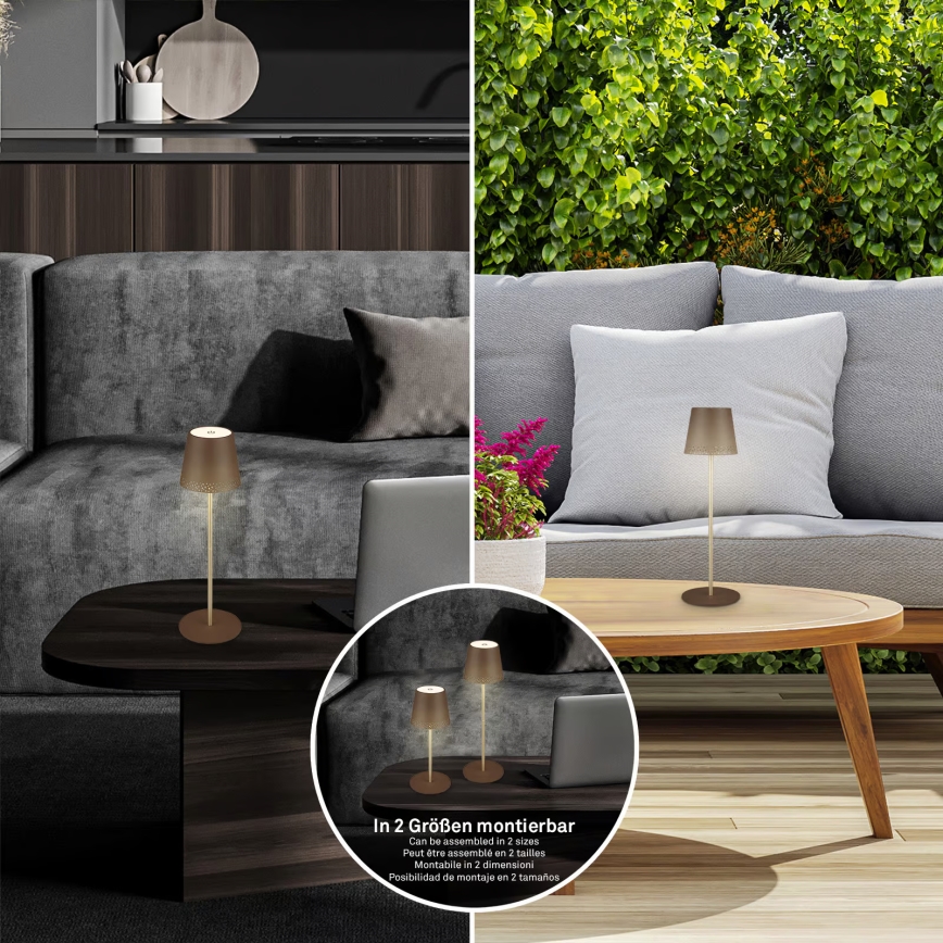 Brilo - Lampe de table d'extérieur tactile, rechargeable et dimmable LED KIKI LED/2,6W/5V IP44 2600 mAh marron