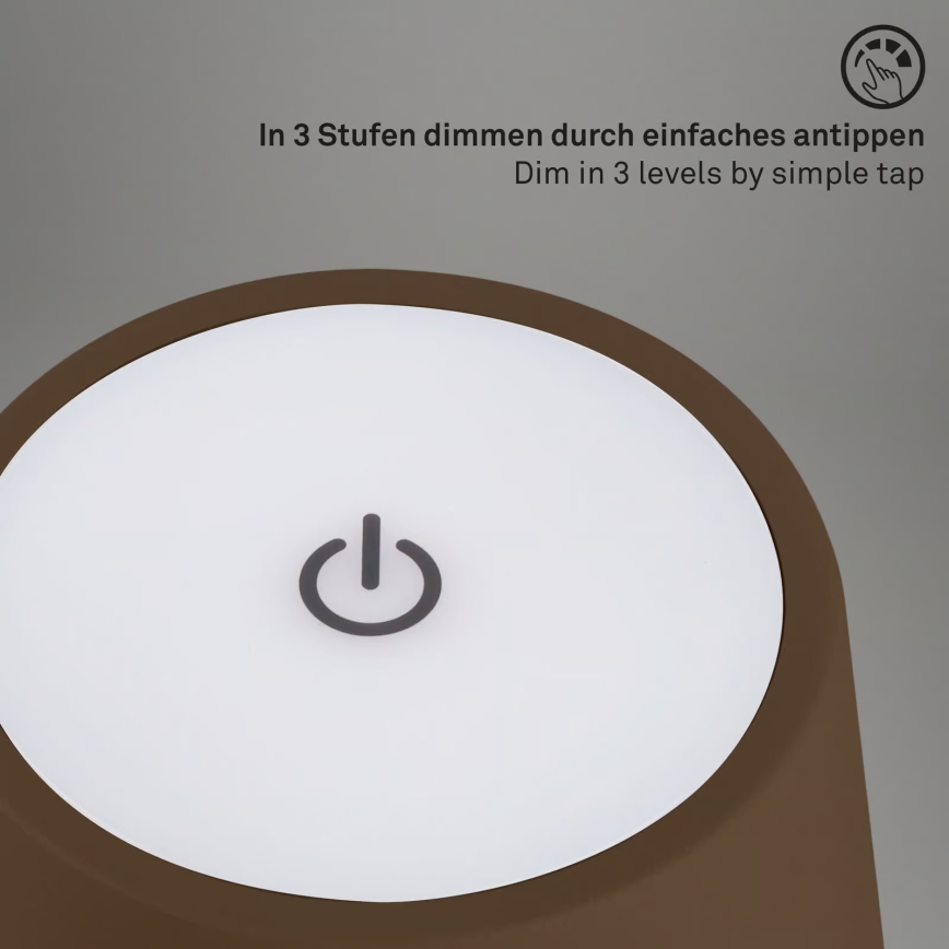 Brilo - Lampe de table d'extérieur tactile, rechargeable et dimmable LED KIKI LED/2,6W/5V IP44 2600 mAh marron