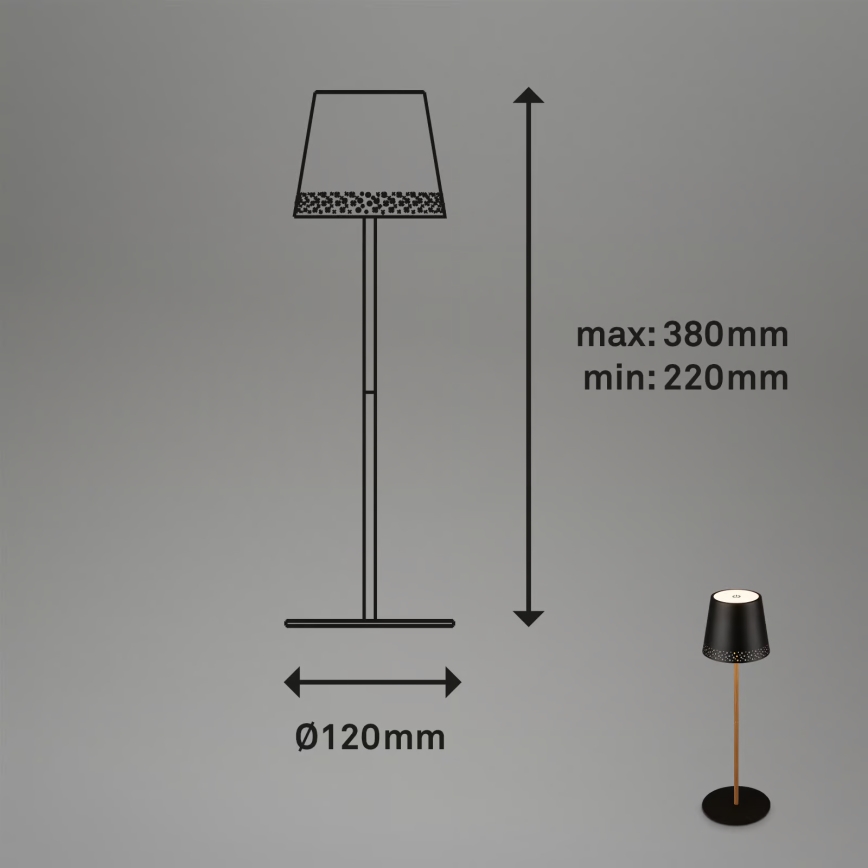 Brilo - Lampe de table extérieure tactile, rechargeable et dimmable KIKI LED/2,6W/5V IP44 2600 mAh noire