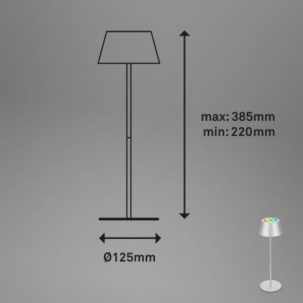 Brilo - Lampe de table d'extérieur tactile LED RVB dimmable et rechargeable KIKI LED/2,6W/5V IP44 2600 mAh argentée