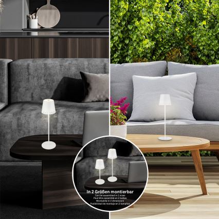 Brilo - Lampe de table d'extérieur tactile rechargeable et dimmable KIKI LED/2,6W/5V IP44 2600 mAh blanc