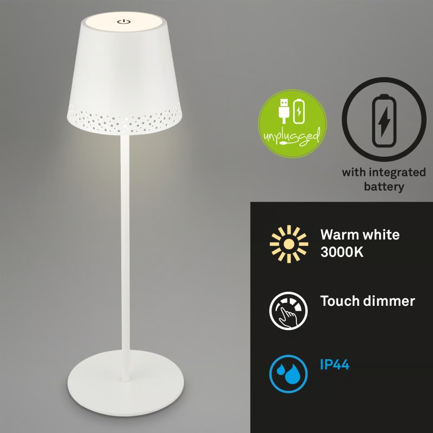 Brilo - Lampe de table d'extérieur tactile rechargeable et dimmable KIKI LED/2,6W/5V IP44 2600 mAh blanc
