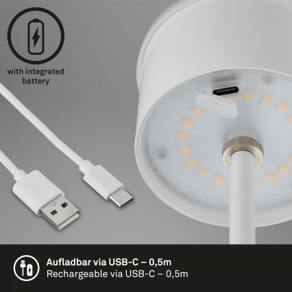 Brilo - Lampe de table d'extérieur tactile rechargeable et dimmable KIKI LED/2,6W/5V IP44 2600 mAh blanc