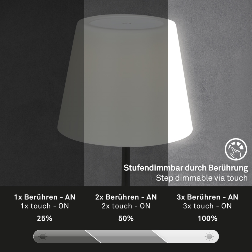 Brilo - LED Buiten dimbaar oplaadbaar lamp LED/3W/5V IP44 2000 mAh